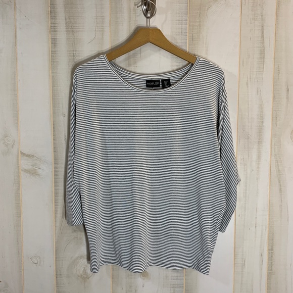 Rachel Zoe Grey White Stripe Dolman Sleeve Top L - Picture 2 of 5